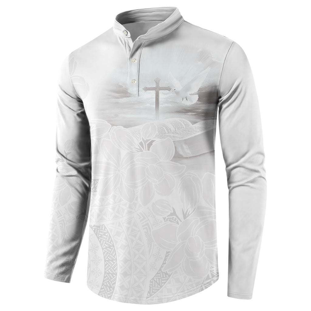 Niue White Sunday Tapu Fanau Button Sweatshirt Fiti Pua Mix Hiapo Tapa LT7 - Polynesian Pride