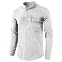 Niue White Sunday Tapu Fanau Button Sweatshirt Fiti Pua Mix Hiapo Tapa LT7 - Polynesian Pride