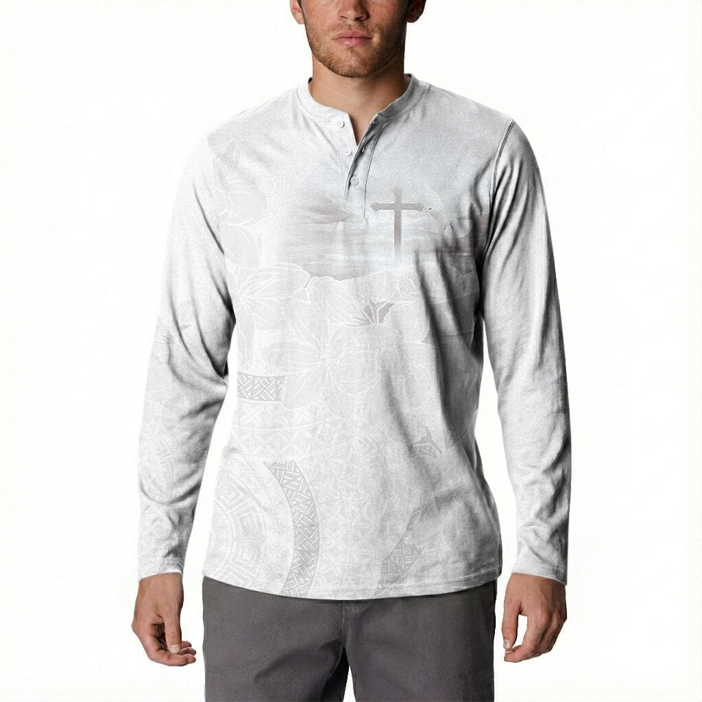 Niue White Sunday Tapu Fanau Button Sweatshirt Fiti Pua Mix Hiapo Tapa LT7 - Polynesian Pride