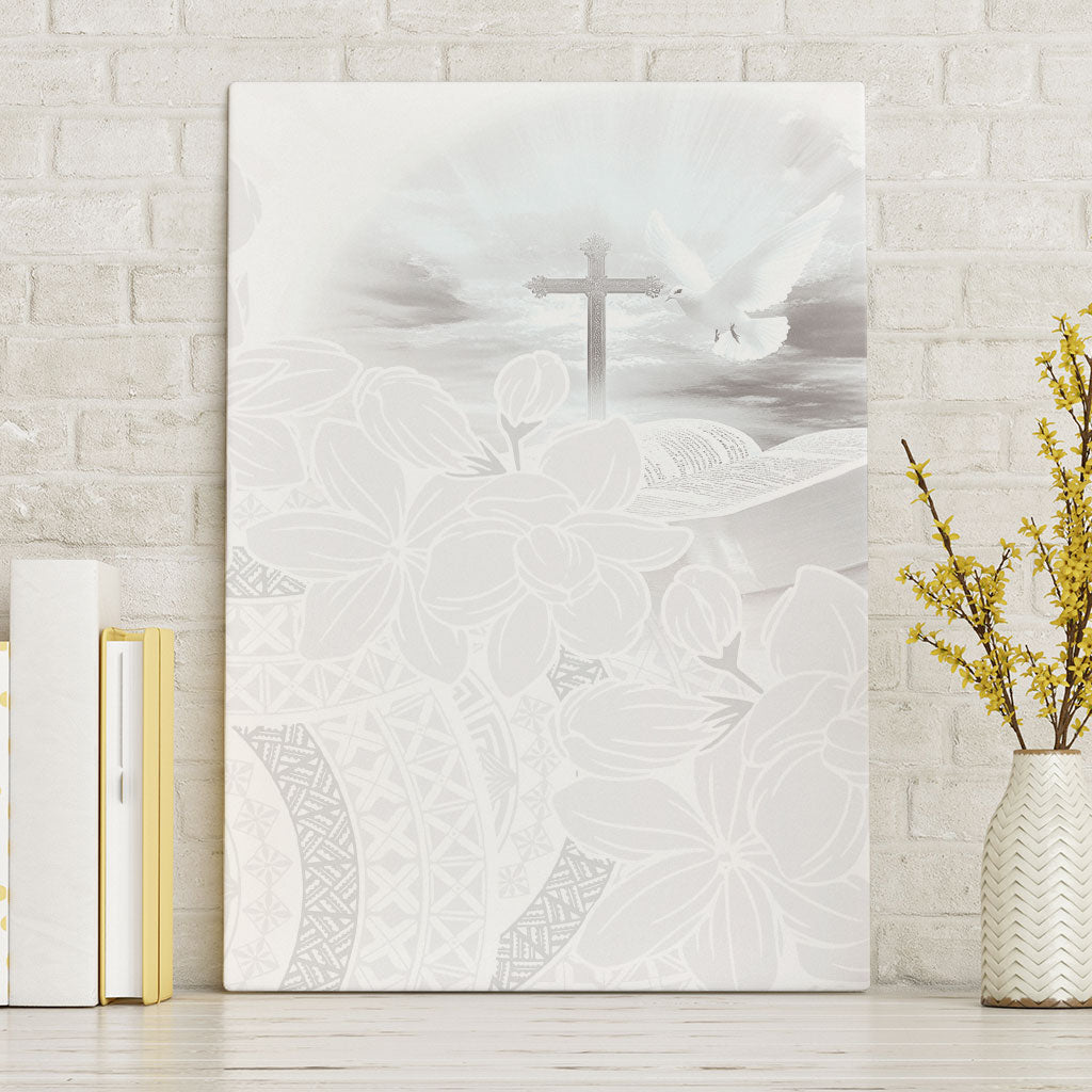 Niue White Sunday Tapu Fanau Canvas Wall Art Fiti Pua Mix Hiapo Tapa LT7 Without Frame White - Polynesian Pride