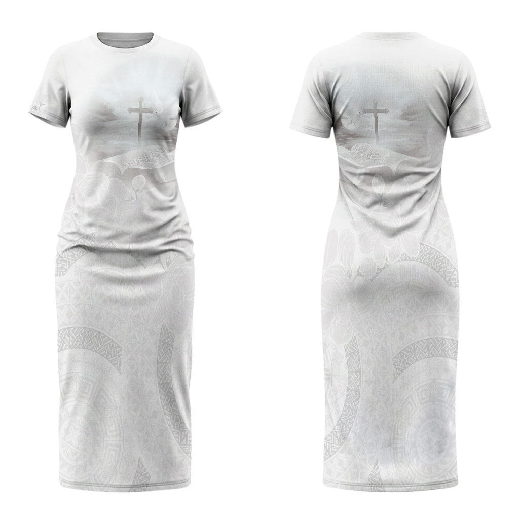 Niue White Sunday Tapu Fanau Couples Matching Short Sleeve Bodycon Dress and Long Sleeve Button Shirt Fiti Pua Mix Hiapo Tapa LT7 - Polynesian Pride