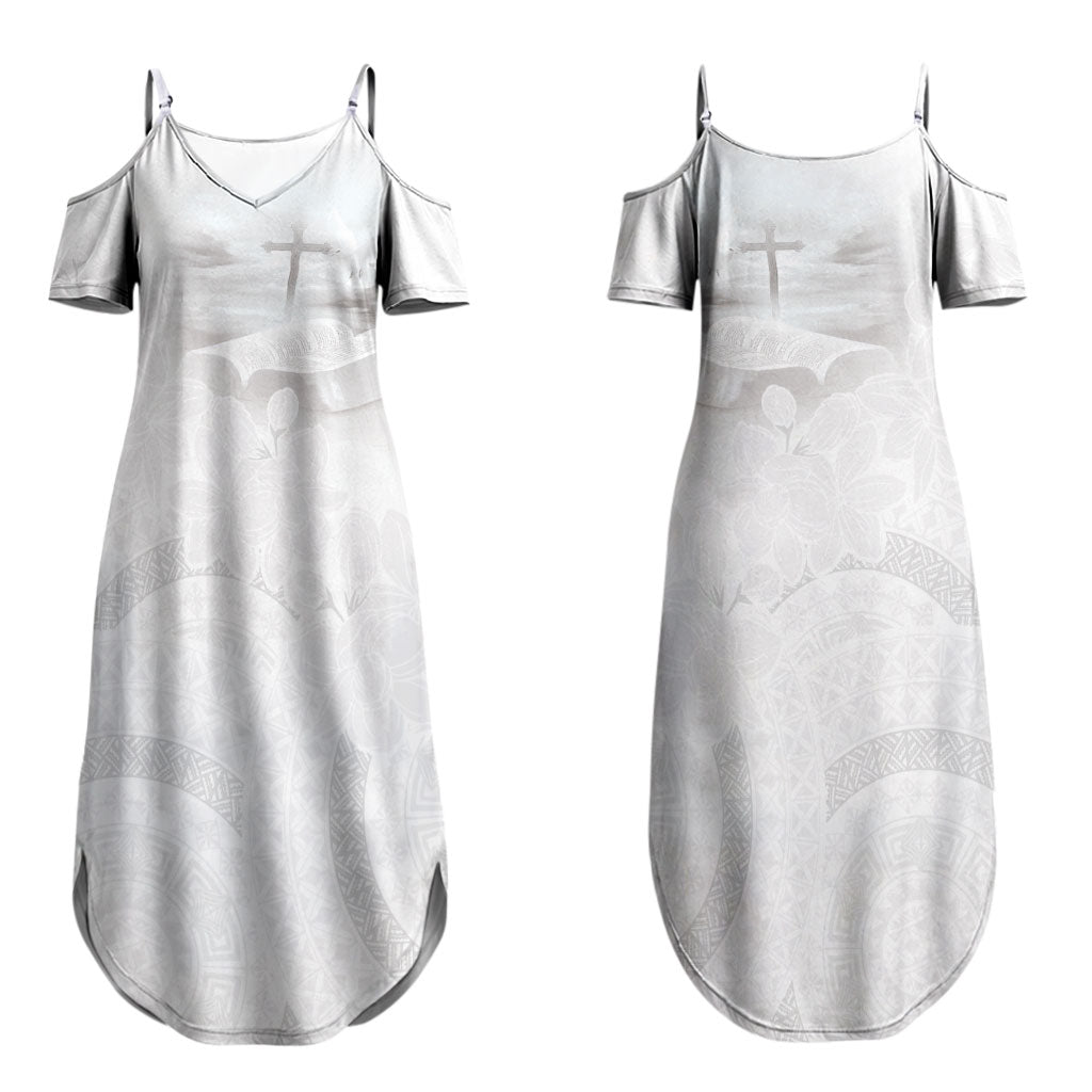 Niue White Sunday Tapu Fanau Couples Matching Summer Maxi Dress and Long Sleeve Button Shirt Fiti Pua Mix Hiapo Tapa LT7 - Polynesian Pride