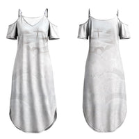 Niue White Sunday Tapu Fanau Couples Matching Summer Maxi Dress and Long Sleeve Button Shirt Fiti Pua Mix Hiapo Tapa LT7 - Polynesian Pride