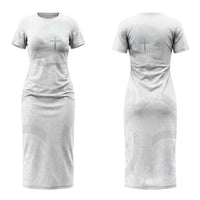 Niue White Sunday Tapu Fanau Family Matching Short Sleeve Bodycon Dress and Hawaiian Shirt Fiti Pua Mix Hiapo Tapa LT7 Mom's Dress White - Polynesian Pride