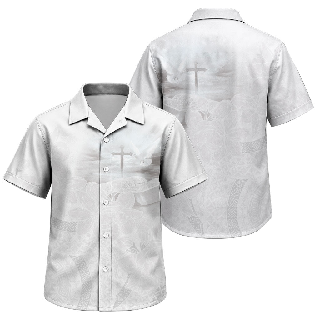 Niue White Sunday Tapu Fanau Family Matching Short Sleeve Bodycon Dress and Hawaiian Shirt Fiti Pua Mix Hiapo Tapa LT7 Son's Shirt White - Polynesian Pride