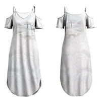 Niue White Sunday Tapu Fanau Family Matching Summer Maxi Dress and Hawaiian Shirt Fiti Pua Mix Hiapo Tapa