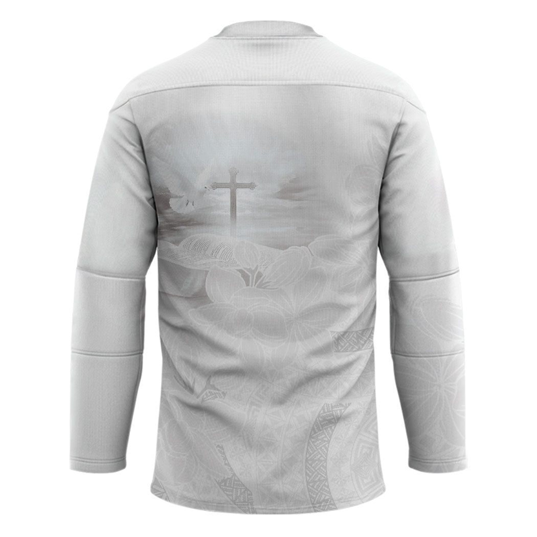 Niue White Sunday Tapu Fanau Hockey Jersey Fiti Pua Mix Hiapo Tapa LT7 - Polynesian Pride