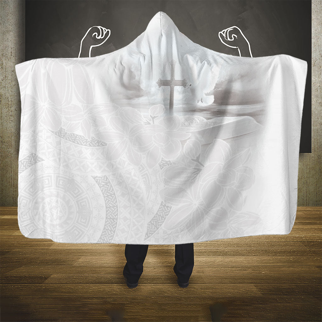 Niue White Sunday Tapu Fanau Hooded Blanket Fiti Pua Mix Hiapo Tapa LT7 - Polynesian Pride