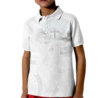 Niue White Sunday Tapu Fanau Kid Polo Shirt Fiti Pua Mix Hiapo Tapa LT7 Kid White - Polynesian Pride