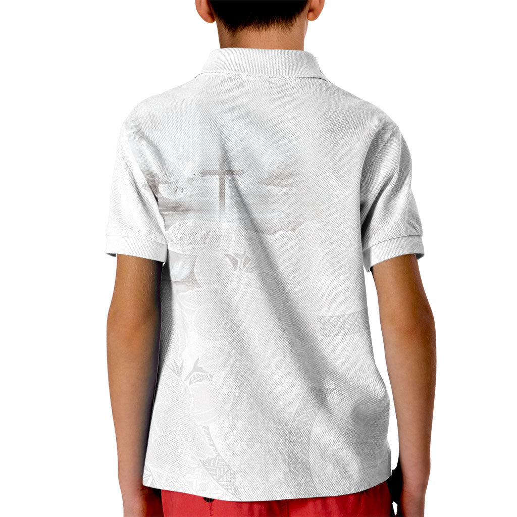 Niue White Sunday Tapu Fanau Kid Polo Shirt Fiti Pua Mix Hiapo Tapa LT7 - Polynesian Pride