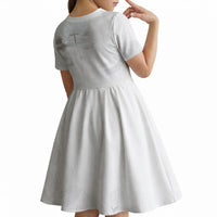 Niue White Sunday Tapu Fanau Kid Short Sleeve Dress Fiti Pua Mix Hiapo Tapa