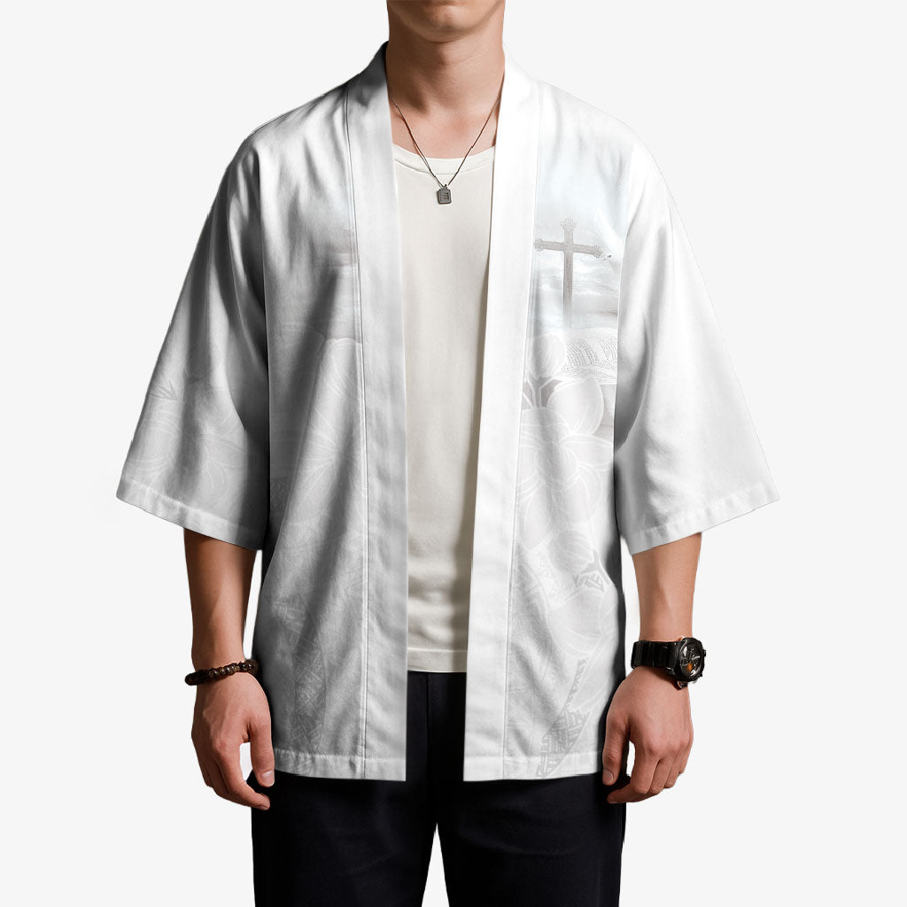 Niue White Sunday Tapu Fanau Kimono Fiti Pua Mix Hiapo Tapa LT7 - Polynesian Pride