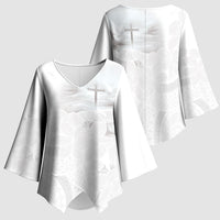 Niue White Sunday Tapu Fanau Kimono Sleeve Blouse Fiti Pua Mix Hiapo Tapa LT7 - Polynesian Pride