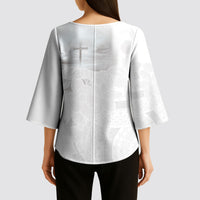 Niue White Sunday Tapu Fanau Kimono Sleeve Blouse Fiti Pua Mix Hiapo Tapa LT7 - Polynesian Pride