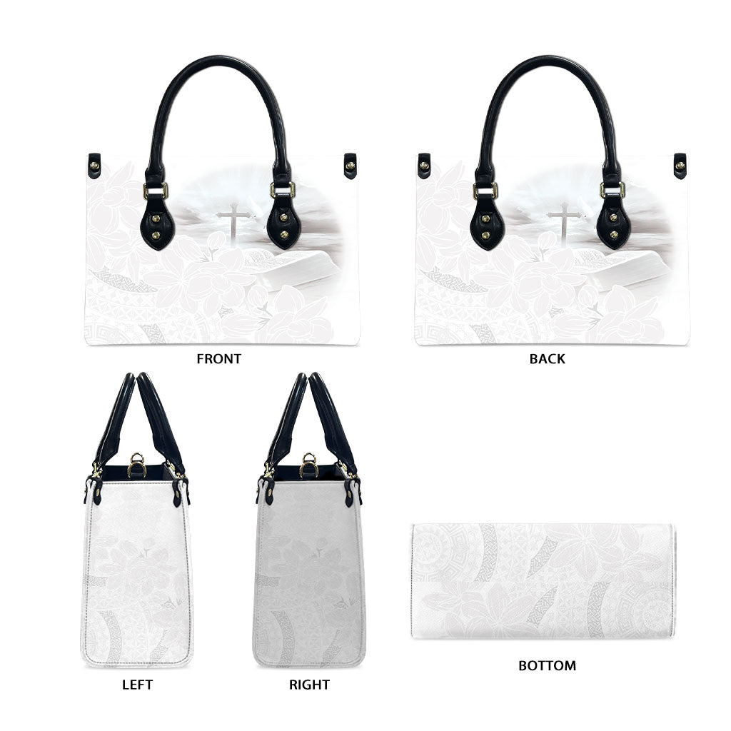 Niue White Sunday Tapu Fanau Leather Bag Fiti Pua Mix Hiapo Tapa