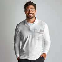 Niue White Sunday Tapu Fanau Long Sleeve Polo Shirt Fiti Pua Mix Hiapo Tapa LT7 - Polynesian Pride