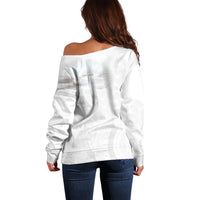 Niue White Sunday Tapu Fanau Off Shoulder Sweater Fiti Pua Mix Hiapo Tapa LT7 - Polynesian Pride