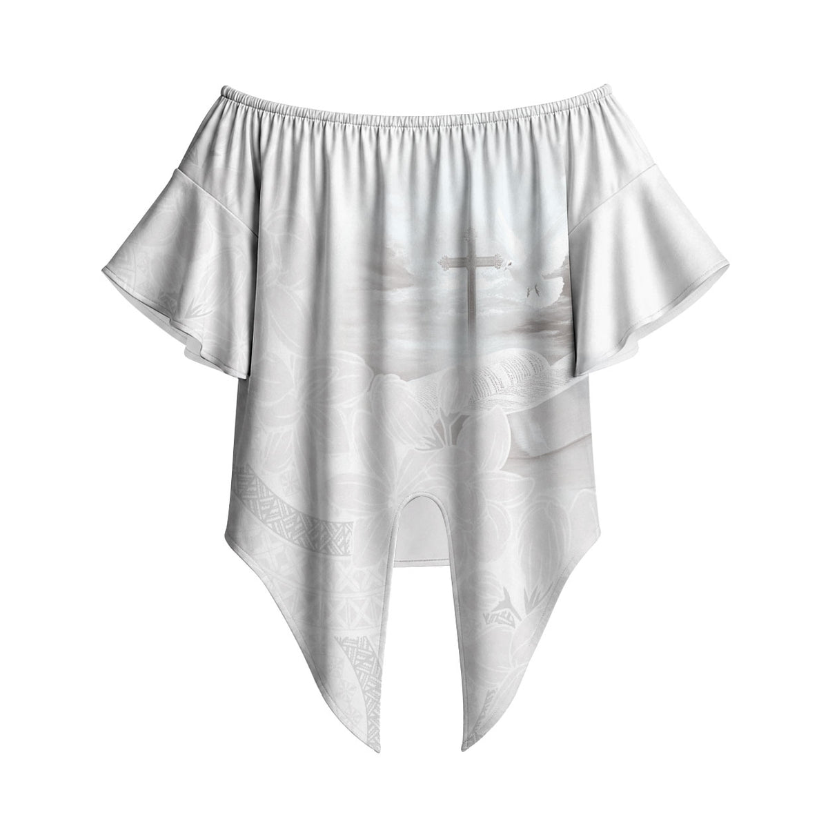 Niue White Sunday Tapu Fanau Off Shoulder Wrap Waist Top Fiti Pua Mix Hiapo Tapa LT7 - Polynesian Pride