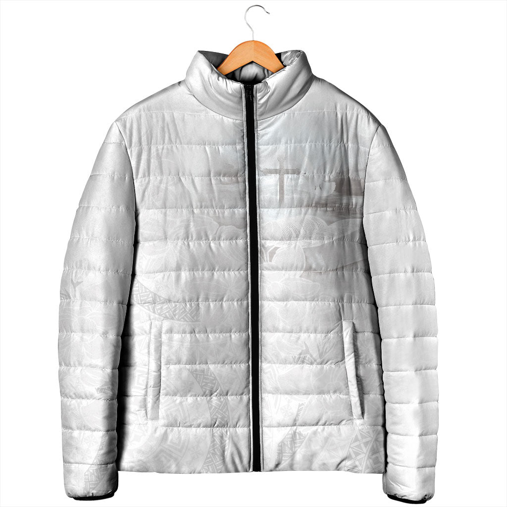Niue White Sunday Tapu Fanau Padded Jacket Fiti Pua Mix Hiapo Tapa LT7 - Polynesian Pride