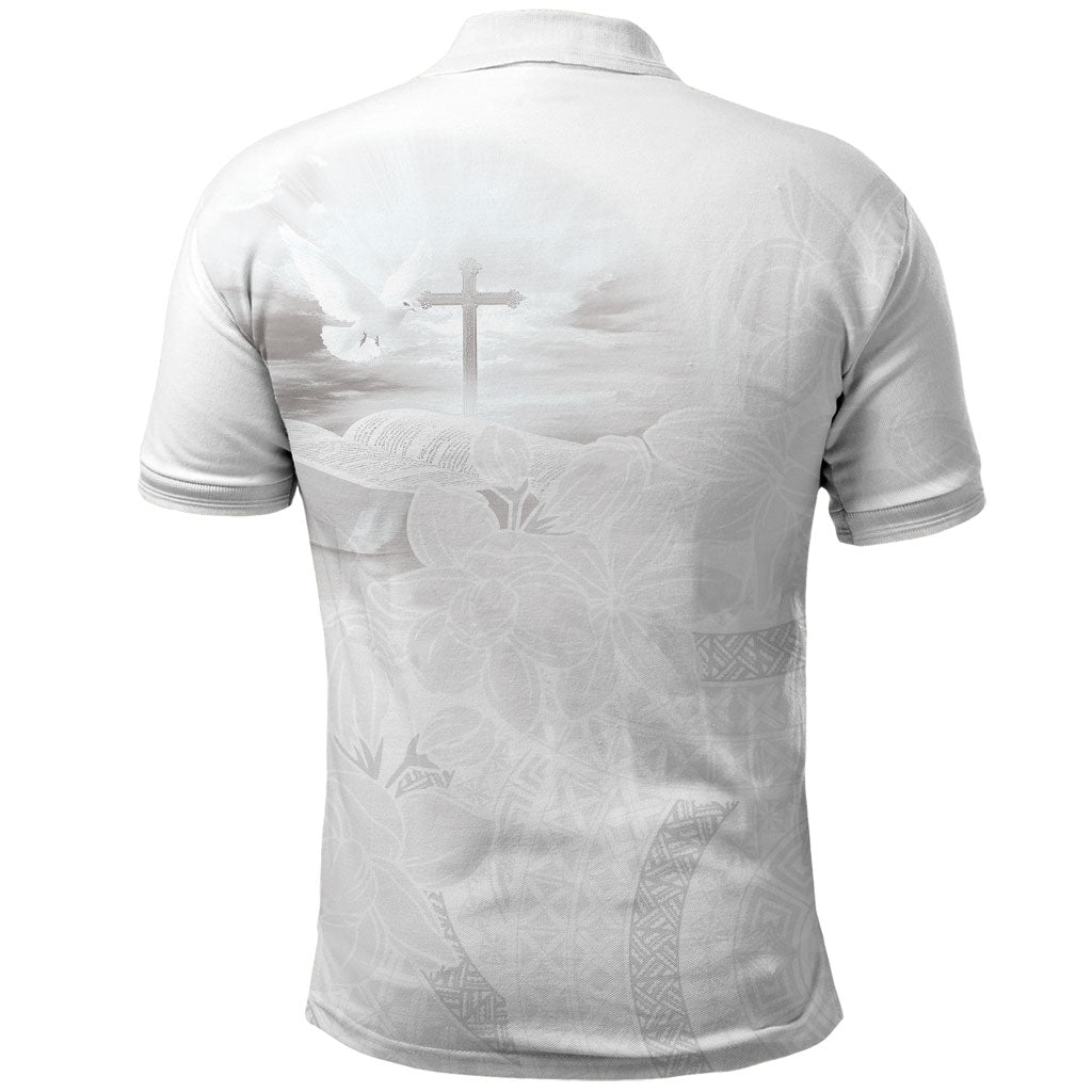 Niue White Sunday Tapu Fanau Polo Shirt Fiti Pua Mix Hiapo Tapa LT7 - Polynesian Pride