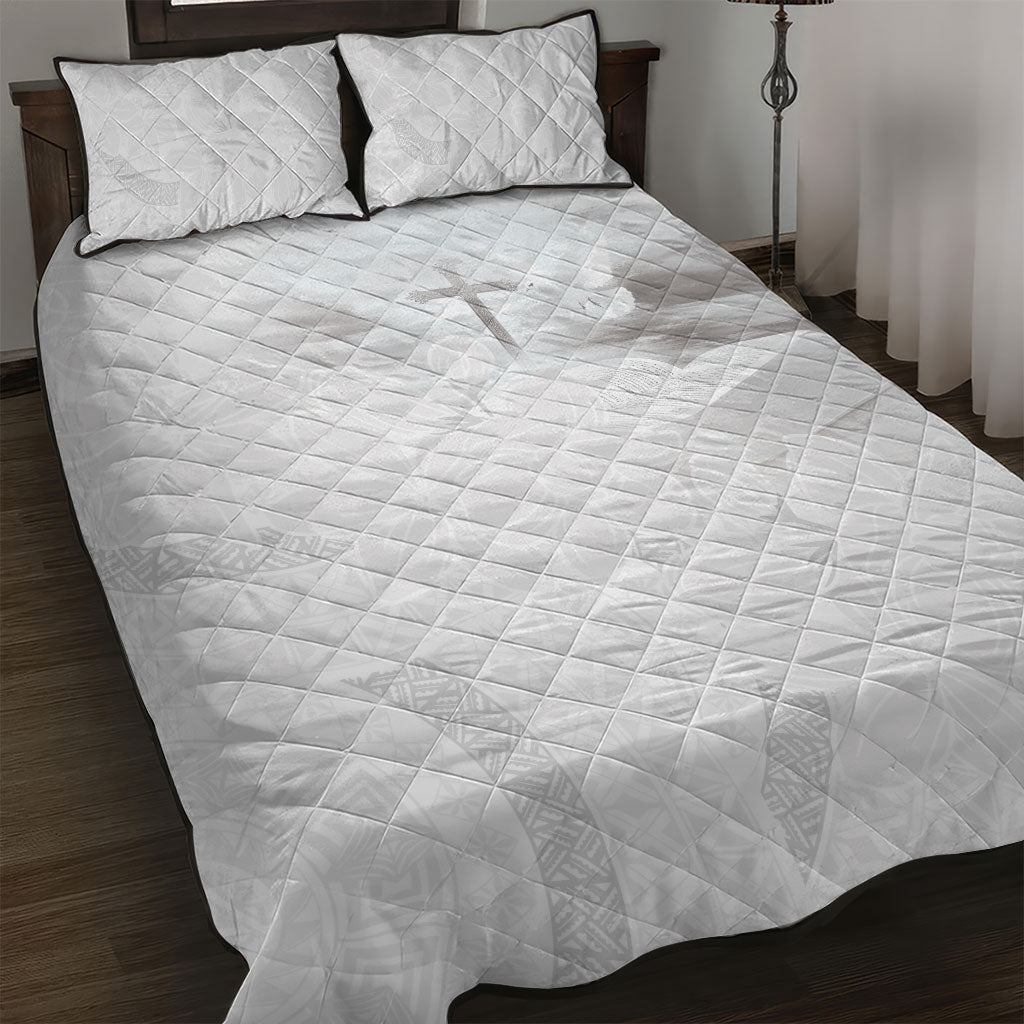 Niue White Sunday Tapu Fanau Quilt Bed Set Fiti Pua Mix Hiapo Tapa LT7 White - Polynesian Pride