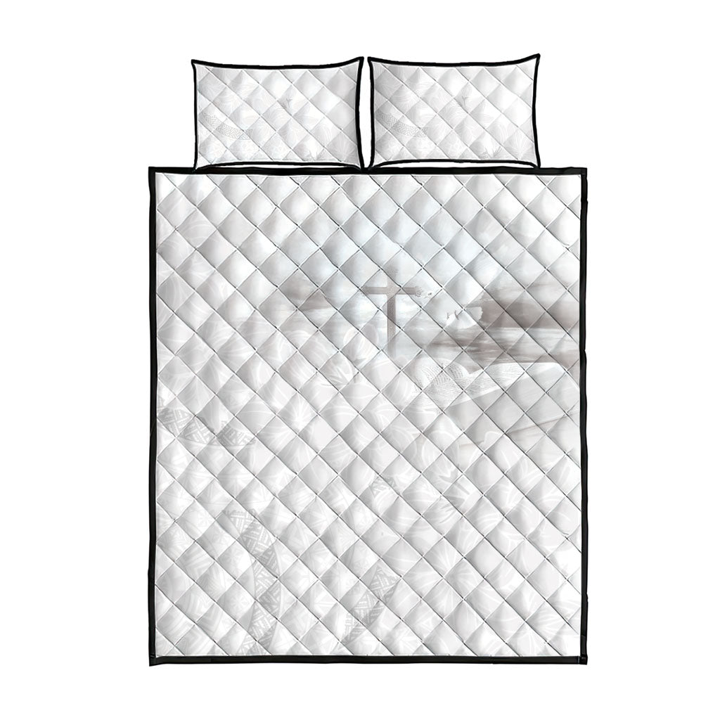 Niue White Sunday Tapu Fanau Quilt Bed Set Fiti Pua Mix Hiapo Tapa LT7 - Polynesian Pride