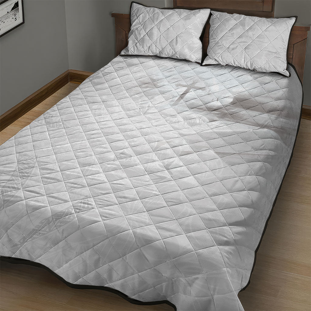 Niue White Sunday Tapu Fanau Quilt Bed Set Fiti Pua Mix Hiapo Tapa LT7 - Polynesian Pride