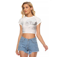Niue White Sunday Tapu Fanau Raglan Cropped T Shirt Fiti Pua Mix Hiapo Tapa LT7 Female White - Polynesian Pride