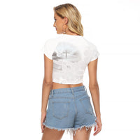 Niue White Sunday Tapu Fanau Raglan Cropped T Shirt Fiti Pua Mix Hiapo Tapa LT7 - Polynesian Pride