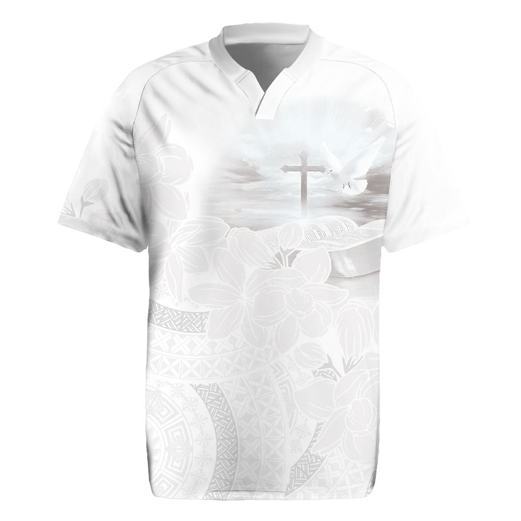 Niue White Sunday Tapu Fanau Rugby Jersey Fiti Pua Mix Hiapo Tapa LT7 White - Polynesian Pride