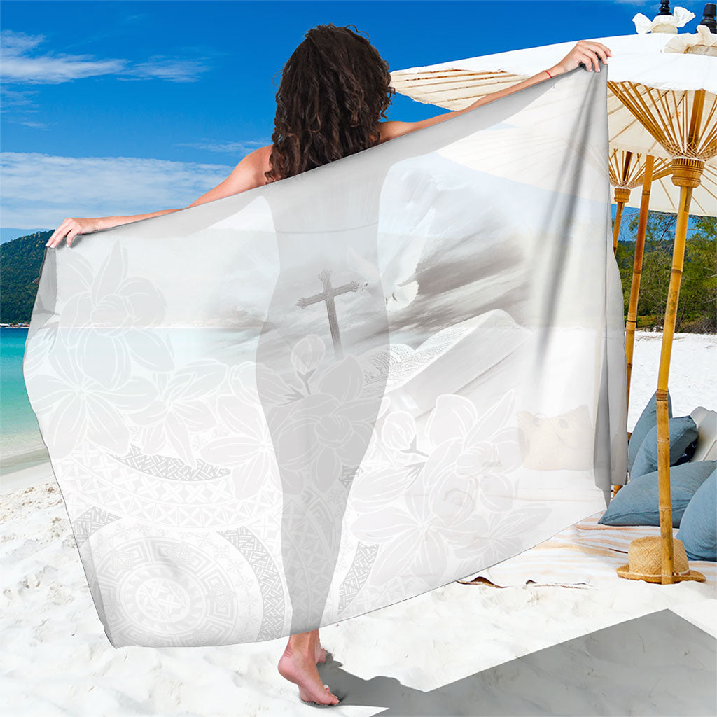 Niue White Sunday Tapu Fanau Sarong Fiti Pua Mix Hiapo Tapa LT7 One Size 44 x 66 inches White - Polynesian Pride