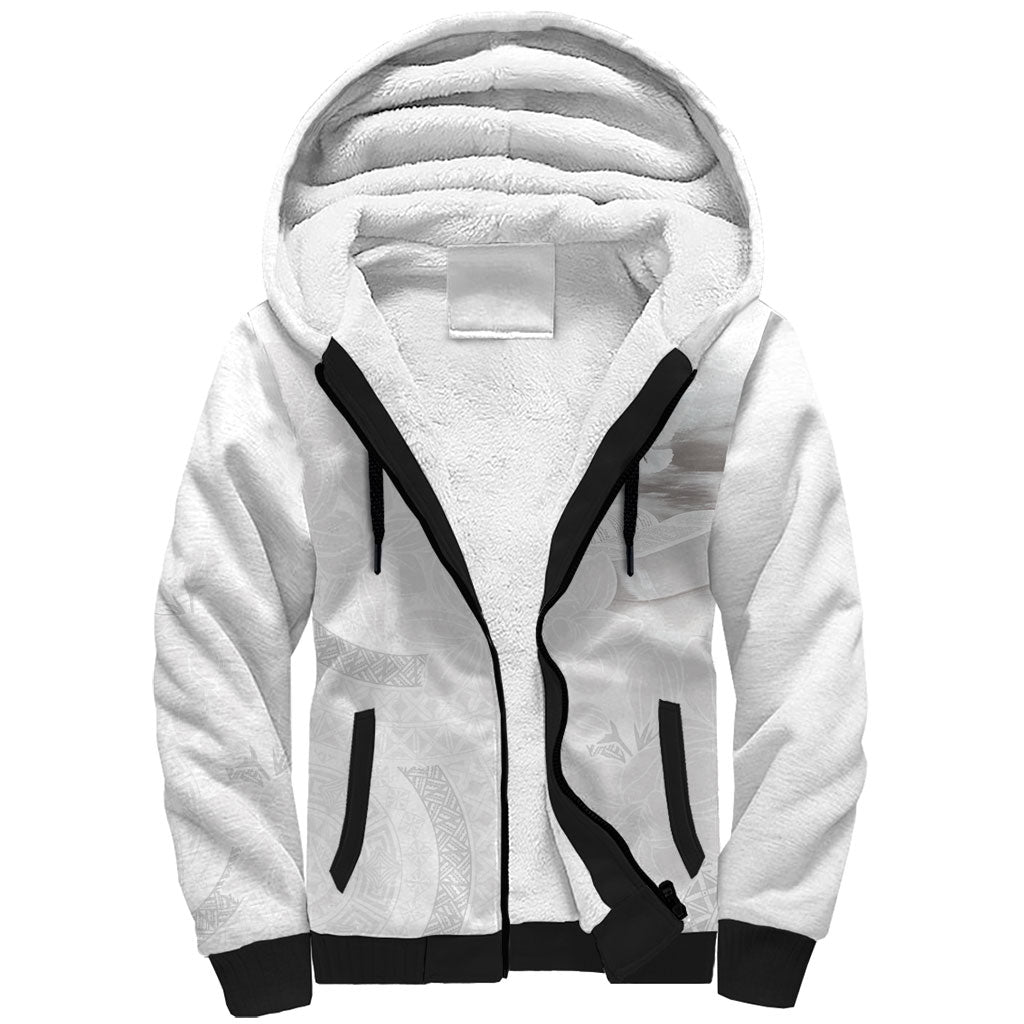 Niue White Sunday Tapu Fanau Sherpa Hoodie Fiti Pua Mix Hiapo Tapa LT7 Unisex White - Polynesian Pride