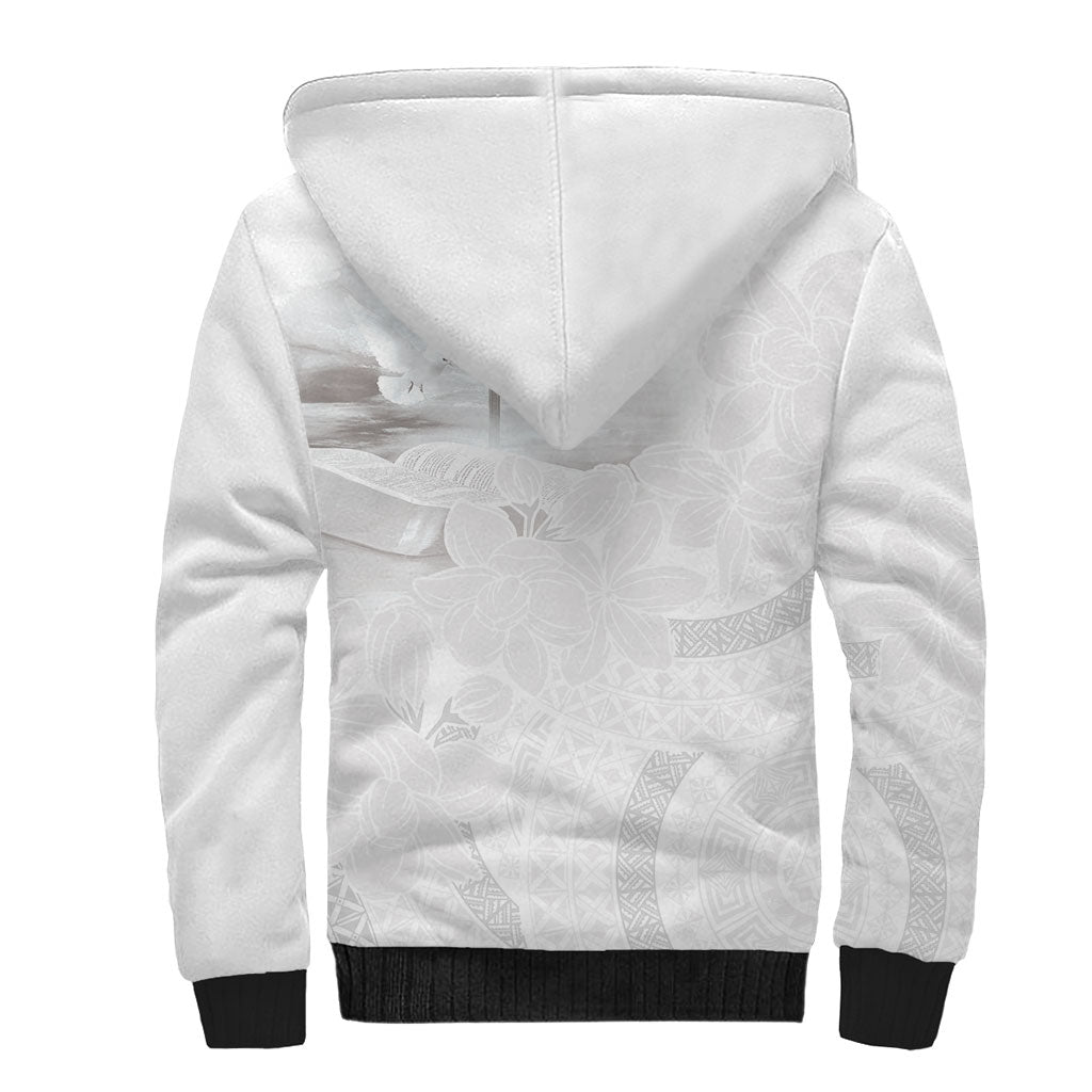 Niue White Sunday Tapu Fanau Sherpa Hoodie Fiti Pua Mix Hiapo Tapa LT7 - Polynesian Pride