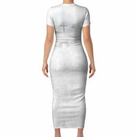 Niue White Sunday Tapu Fanau Short Sleeve Bodycon Dress Fiti Pua Mix Hiapo Tapa LT7 - Polynesian Pride