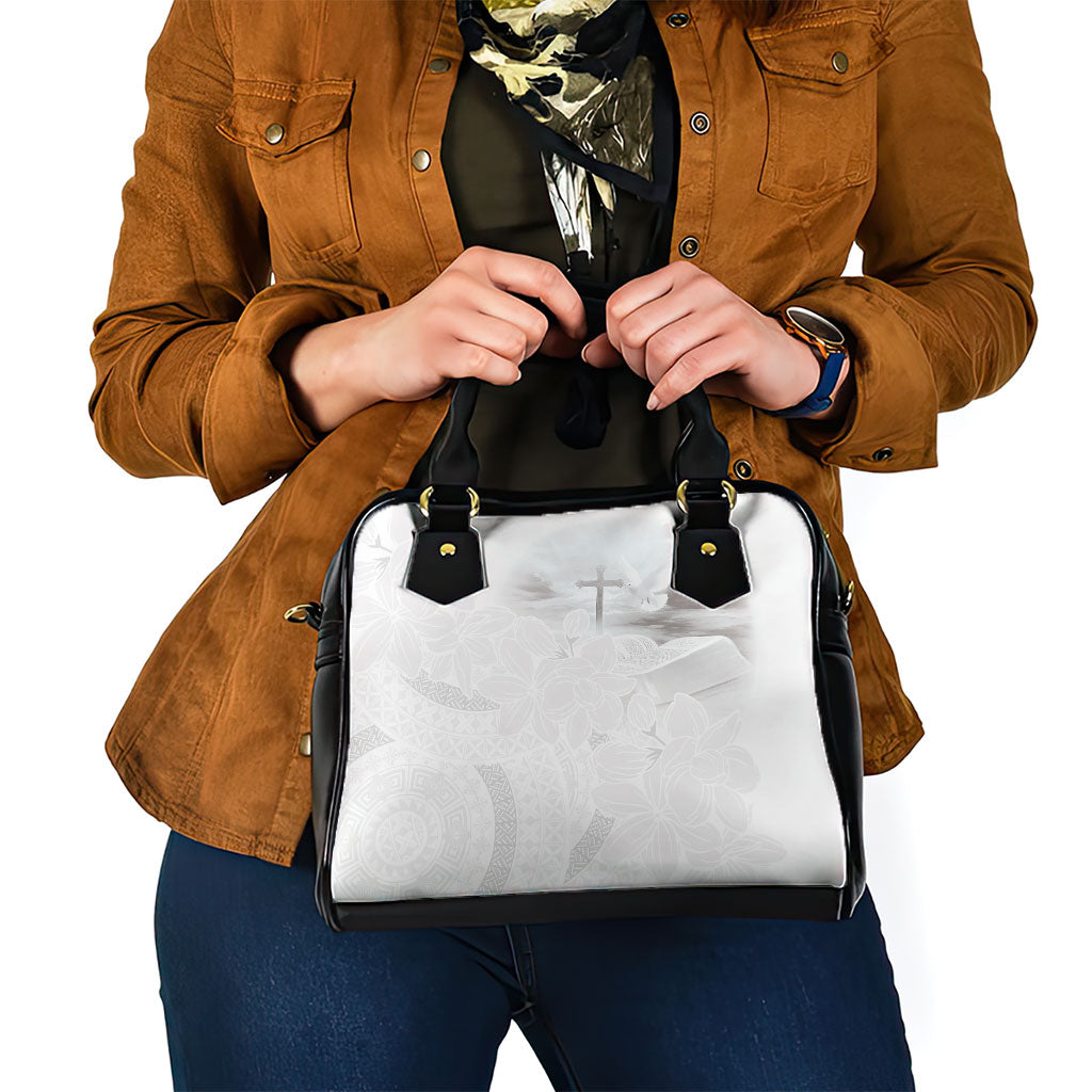Niue White Sunday Tapu Fanau Shoulder Handbag Fiti Pua Mix Hiapo Tapa LT7 - Polynesian Pride