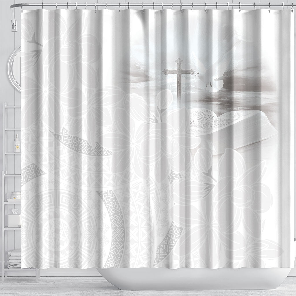 Niue White Sunday Tapu Fanau Shower Curtain Fiti Pua Mix Hiapo Tapa LT7 - Polynesian Pride