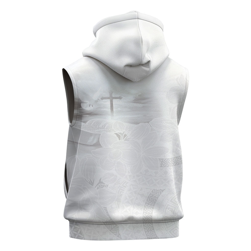 Niue White Sunday Tapu Fanau Sleeveless Zip Hoodie Fiti Pua Mix Hiapo Tapa LT7 - Polynesian Pride