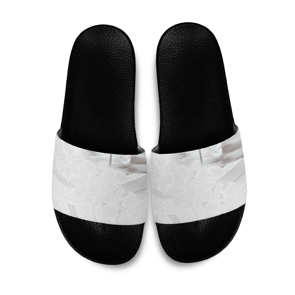 Niue White Sunday Tapu Fanau Slide Sandals Fiti Pua Mix Hiapo Tapa