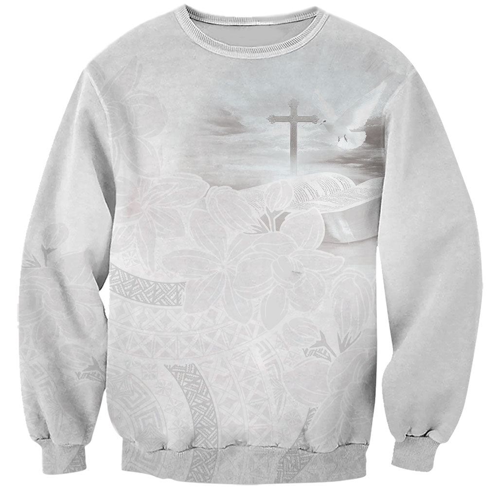 Niue White Sunday Tapu Fanau Sweatshirt Fiti Pua Mix Hiapo Tapa LT7 Unisex White - Polynesian Pride