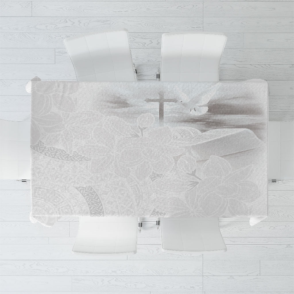 Niue White Sunday Tapu Fanau Tablecloth Fiti Pua Mix Hiapo Tapa LT7 White - Polynesian Pride