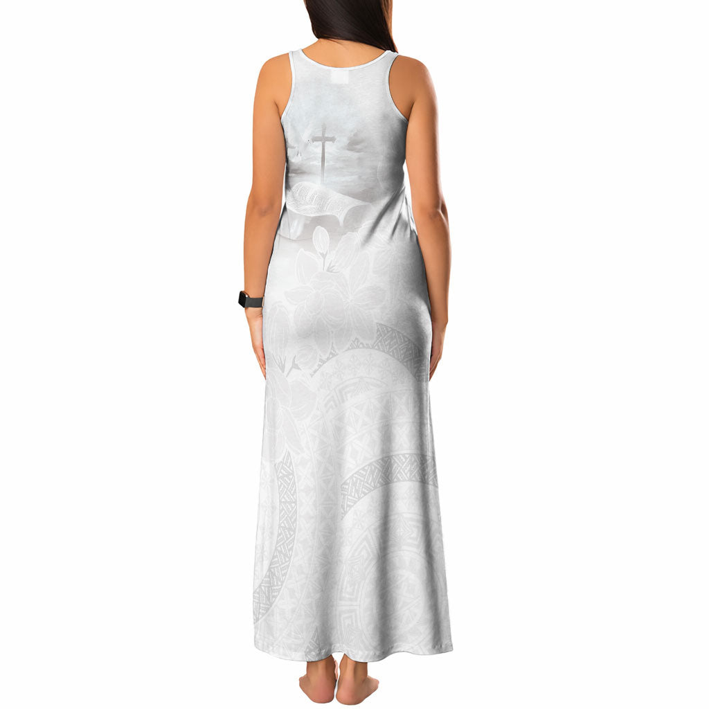 Niue White Sunday Tapu Fanau Tank Maxi Dress Fiti Pua Mix Hiapo Tapa