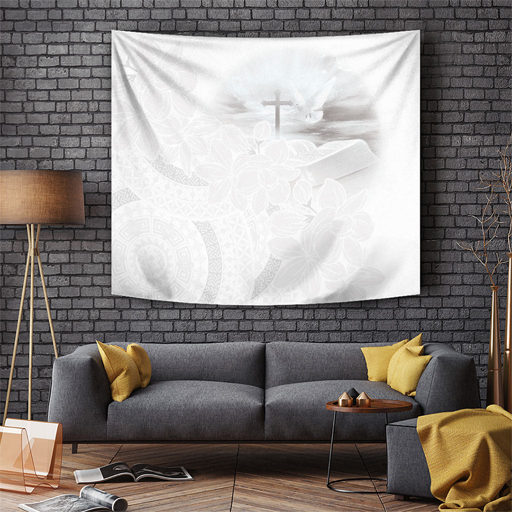 Niue White Sunday Tapu Fanau Tapestry Fiti Pua Mix Hiapo Tapa LT7 White - Polynesian Pride