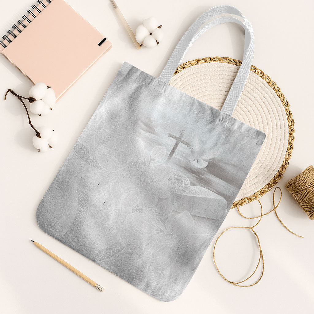 Niue White Sunday Tapu Fanau Tote Bag Fiti Pua Mix Hiapo Tapa LT7 White Strap One Size White - Polynesian Pride
