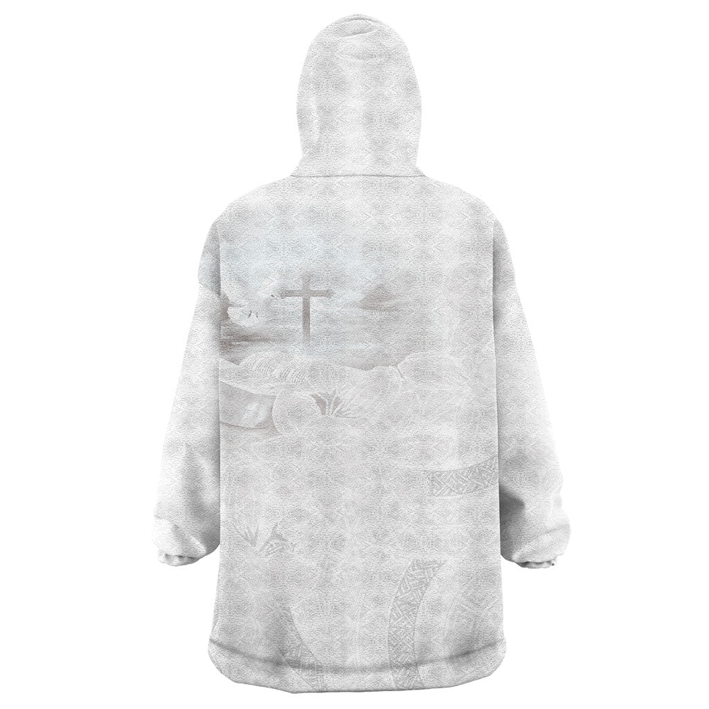 Niue White Sunday Tapu Fanau Wearable Blanket Hoodie Fiti Pua Mix Hiapo Tapa LT7 - Polynesian Pride