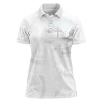 Niue White Sunday Tapu Fanau Women Polo Shirt Fiti Pua Mix Hiapo Tapa LT7 Female White - Polynesian Pride