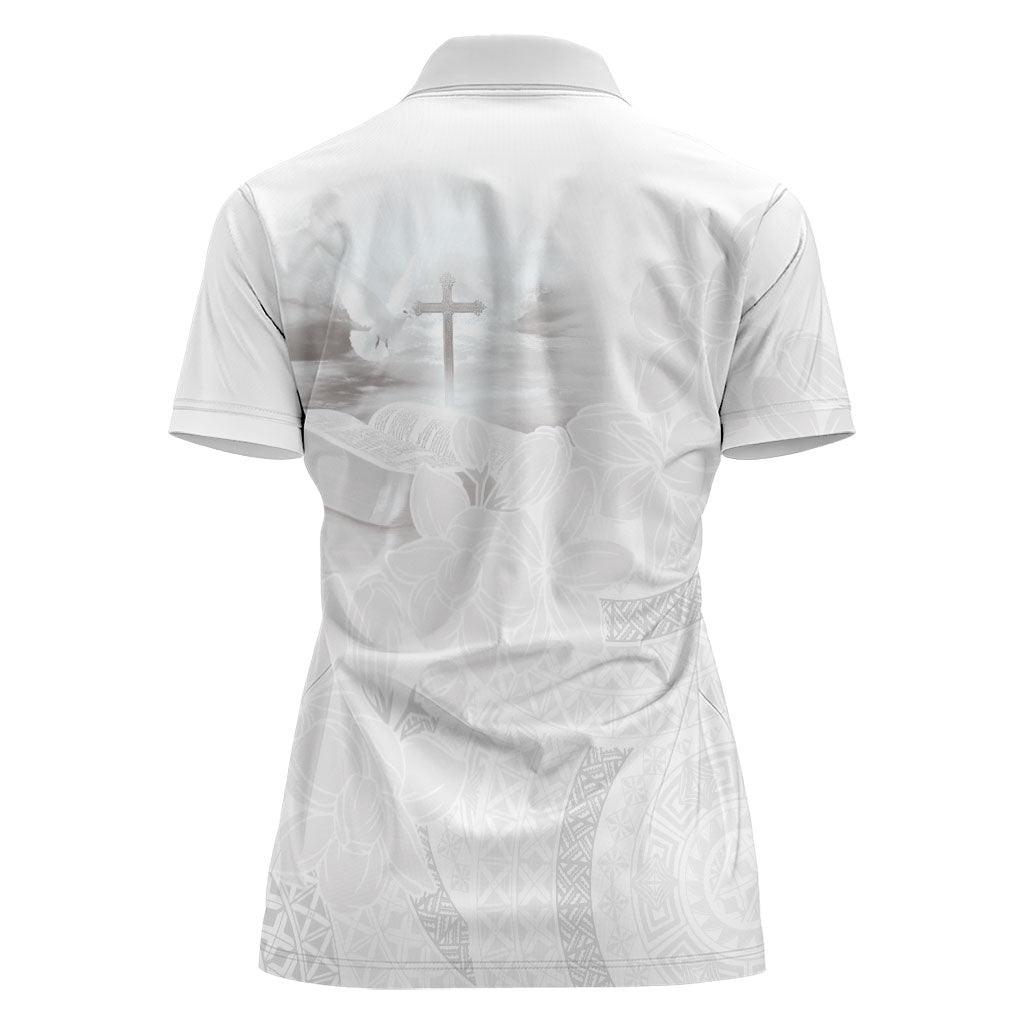 Niue White Sunday Tapu Fanau Women Polo Shirt Fiti Pua Mix Hiapo Tapa LT7 - Polynesian Pride
