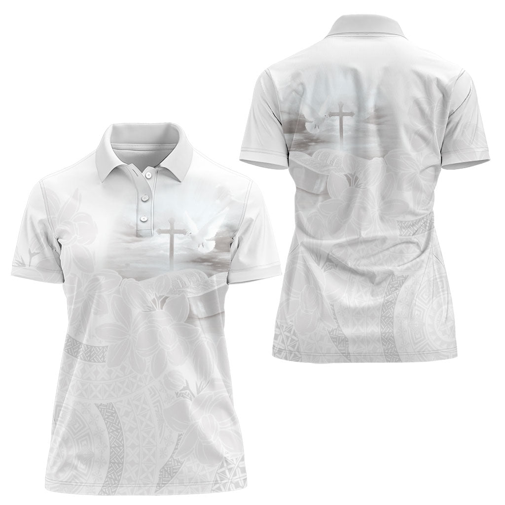 Niue White Sunday Tapu Fanau Women Polo Shirt Fiti Pua Mix Hiapo Tapa LT7 - Polynesian Pride