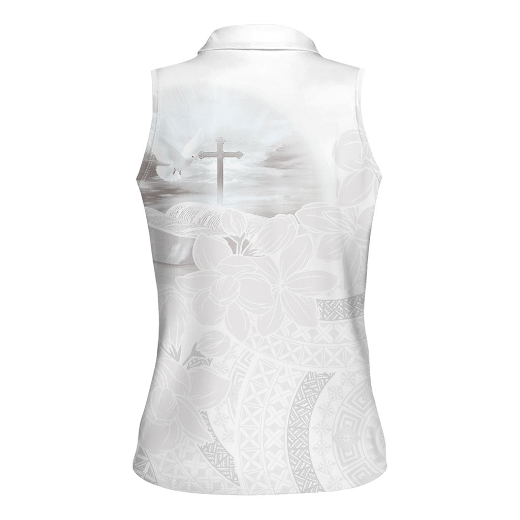 Niue White Sunday Tapu Fanau Women Sleeveless Polo Shirt Fiti Pua Mix Hiapo Tapa LT7 - Polynesian Pride