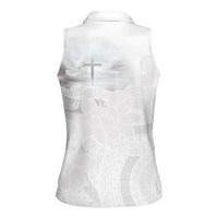 Niue White Sunday Tapu Fanau Women Sleeveless Polo Shirt Fiti Pua Mix Hiapo Tapa LT7 - Polynesian Pride