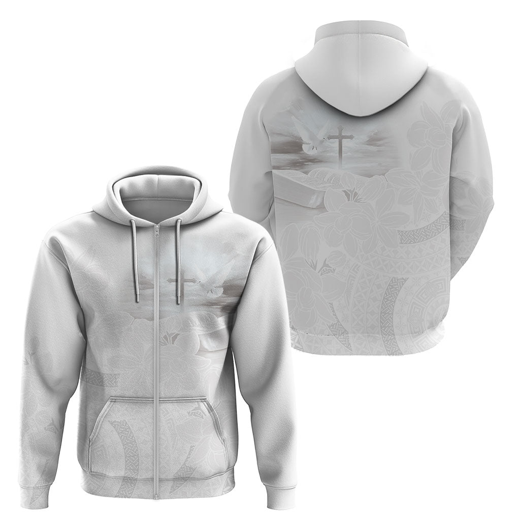 Niue White Sunday Tapu Fanau Zip Hoodie Fiti Pua Mix Hiapo Tapa